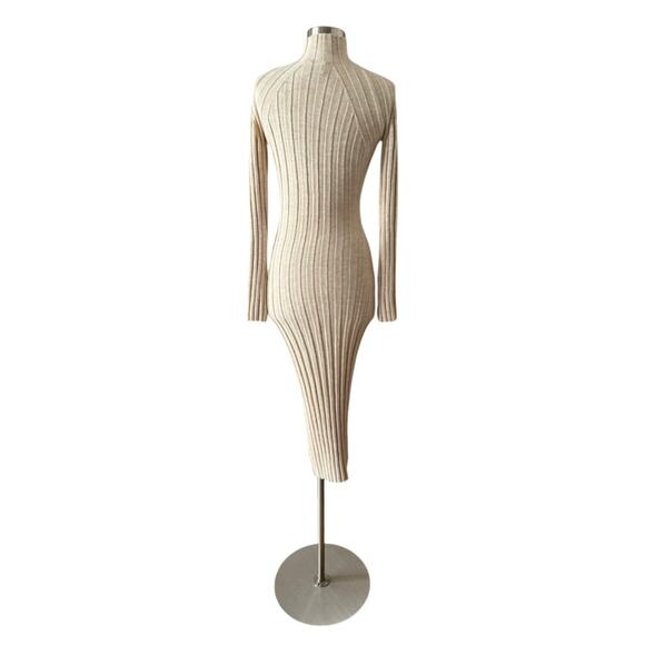 Anine Bing Shawn Ribbed Knit Midi Dress Sweater Wool Long Sleeve Oatmeal XS EUC - Picture 3 of 10
